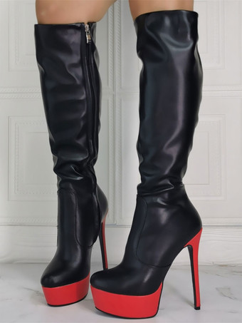 メンズセクシーブーツ スティレットヒール プラスサイズ プラットフォーム ブラック スカイハイヒール ニーハイブーツ