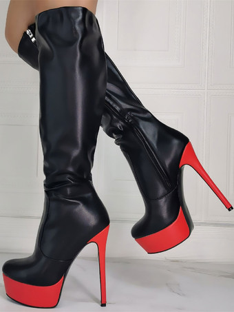 メンズセクシーブーツ スティレットヒール プラスサイズ プラットフォーム ブラック スカイハイヒール ニーハイブーツ
