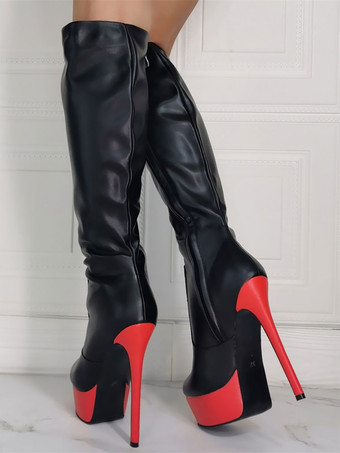 メンズセクシーブーツ スティレットヒール プラスサイズ プラットフォーム ブラック スカイハイヒール ニーハイブーツ