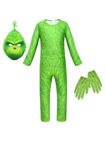 Disfraz de Cosplay de Grinch mono verde claro guantes bufanda capucha  conjunto de 4 piezas 