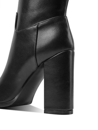 女性ブーツ チャンキーヒール PU レザー ブラック ニーハイブーツ