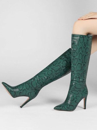 Women Boots Peach Pink Pointed Toe Stiletto Heel Knee High Boots