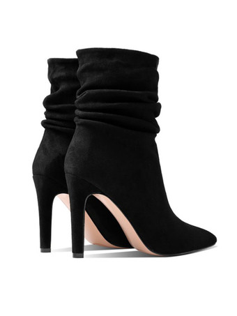 女性ミッドカーフブーツECRUホワイトマイクロスエードアッパーポイントトゥスティレットヒールブーティ