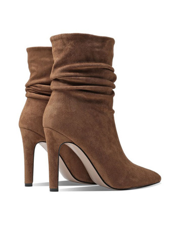 女性ミッドカーフブーツECRUホワイトマイクロスエードアッパーポイントトゥスティレットヒールブーティ