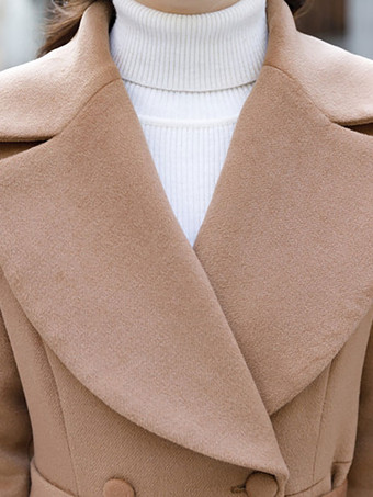 女性用フルレングスウールコート フレア ディープアプリコット クラシック ラージラペル Aライン 冬 マキシアウターウェア 2025