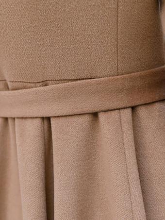 女性用フルレングスウールコート フレア ディープアプリコット クラシック ラージラペル Aライン 冬 マキシアウターウェア 2025