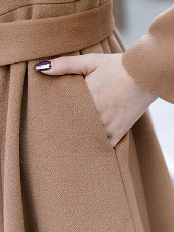 女性用フルレングスウールコート フレア ディープアプリコット クラシック ラージラペル Aライン 冬 マキシアウターウェア 2025