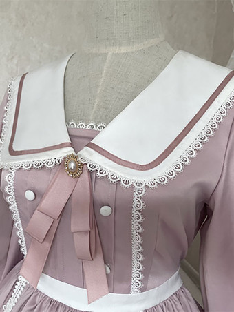 ロリータドレス スウィート ポリエステル 長袖 フリルレース 弓 スイートロリータワンピースドレス