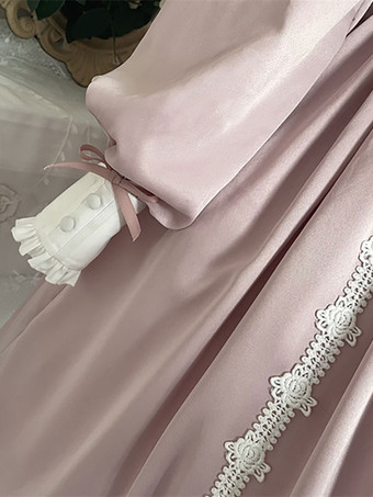 ロリータドレス スウィート ポリエステル 長袖 フリルレース 弓 スイートロリータワンピースドレス