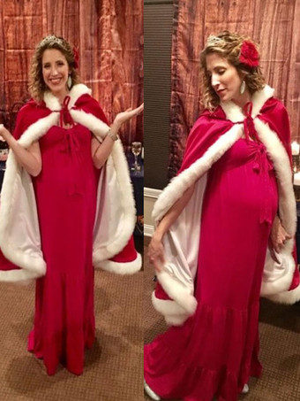 女性のクリスマス赤いマントポリエステルクリスマスヴィンテージホリデーコスチューム