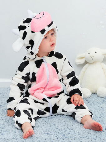 子供のためのOnesie着ぐるみパジャマポリエステル牛パターンパジャマコスチューム