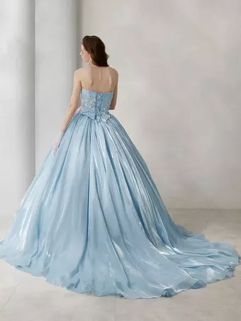 Blue Wedding Dress With Train Strapless Sleeveless Lace Up Natural Waist  Long Lace Polyester Bridal Gowns - Milanoo.com