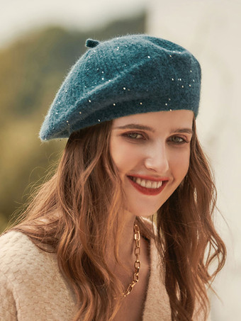 女性の帽子の帽子甘いスパンコールアクリル繊維の緑の帽子