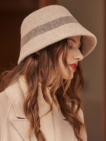 Women Hats Fashion Pleated Acrylic Fiber Khaki Hats