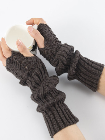 ダークグレー 女性用手袋ホワイトアクリルフィンガーレスグローブ