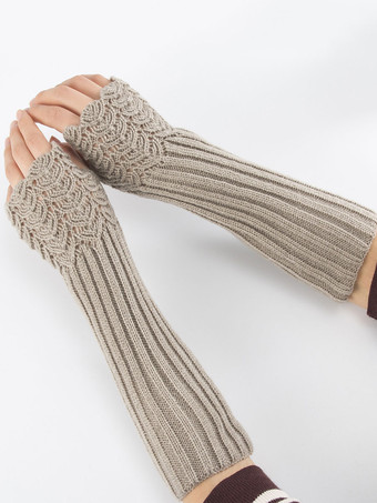 ライトグレー 女性用手袋ホワイトアクリルフィンガーレスグローブ