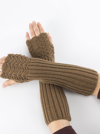 カーキ 女性用手袋ホワイトアクリルフィンガーレスグローブ