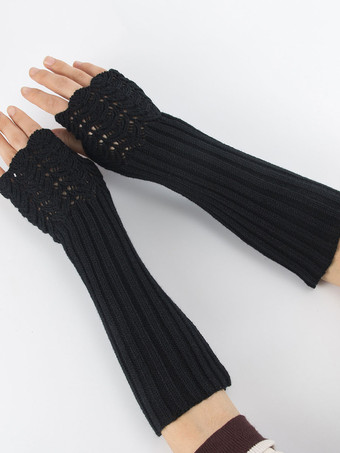 ブラック 女性用手袋ホワイトアクリルフィンガーレスグローブ