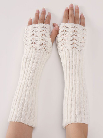 女性用手袋ホワイトアクリルフィンガーレスグローブ