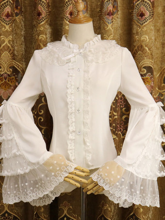 Camicette Lolita bianche Maniche lunghe in pizzo con volant Lolita Top Lolita Shirt