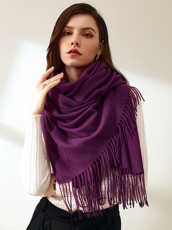 Bufanda de mujer Bufanda púrpura de fibra de poliéster con flecos con encanto