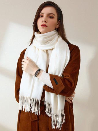 ホワイト 女性のスカーフチャーミングなフリンジポリエステルファイバーパープルスカーフ