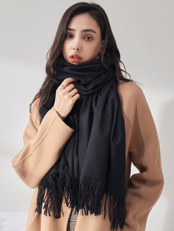 ブラック 女性のスカーフチャーミングなフリンジポリエステルファイバーパープルスカーフ