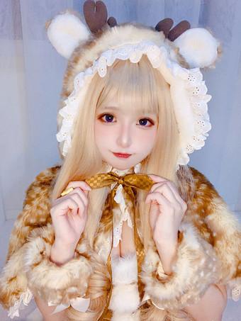 Coffee Brown Lolita Coat Pom Poms Color Block Overcoat Polyester Fall –