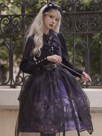 ゴシックロリータJSKドレス3点セットポリエステルカマーバンドカバーアップジャンパーブラックロリータジャンパースカート