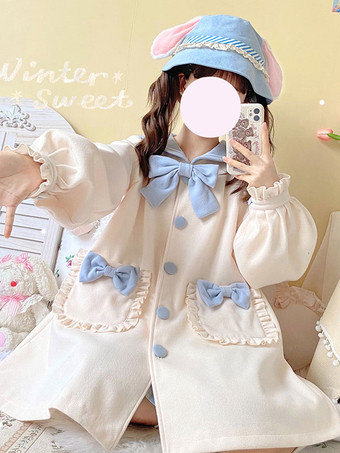 Lolitashow Lolita Coats Coffee Brown Pom Poms Color Block Overcoat Polyester Fall Lolita Outwears