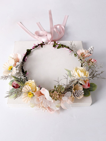 ソフトピンクピンクの花のかぶと花嫁のための結婚式のポリエステルヘアアクセサリー