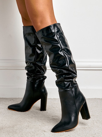 レディースブーツブラックチャンキーヒールポインテッドトゥマーティンブーツニーハイブーツ