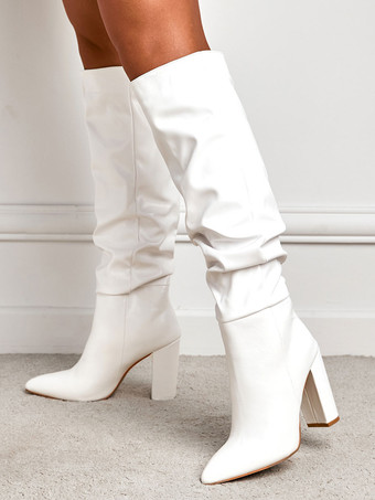 レディースブーツブラックチャンキーヒールポインテッドトゥマーティンブーツニーハイブーツ