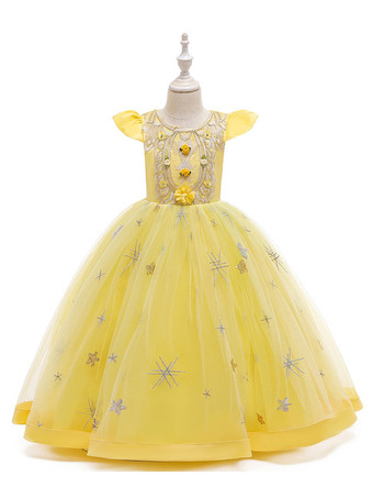 イエロークリスマスのパーティードレスレッドポリエステル繊維のノースリーブクリスマスホリデープリンセスドレス