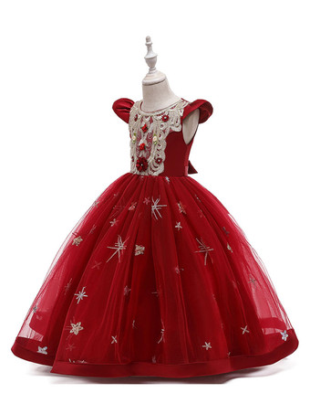 クリスマスのパーティードレスレッドポリエステル繊維のノースリーブクリスマスホリデープリンセスドレス
