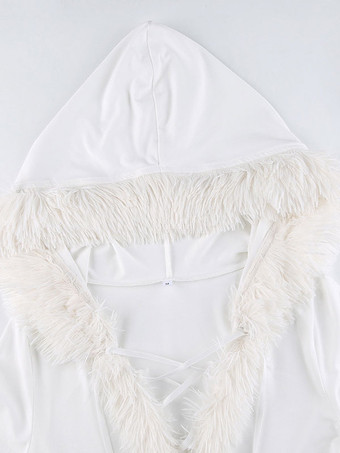 女性ボディコンドレスホワイトフード付き長袖ストレッチクリスマスハロウィンcosホリデードレス