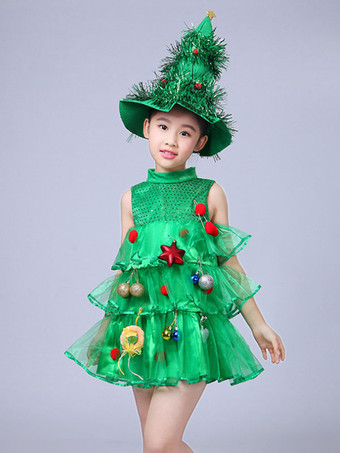 クリスマスグリーンサンタツリーポリエステルファイバーハットドレスクリスマスホリデーコスチュームフルセットのパーティードレス