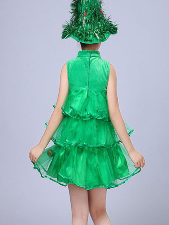クリスマスグリーンサンタツリーポリエステルファイバーハットドレスクリスマスホリデーコスチュームフルセットのパーティードレス