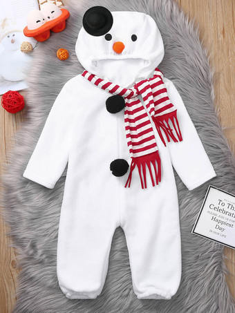 雪だるまジャンプスーツクリスマス用ホワイトポリエステルファイバージャンプスーツスカーフポリエステルクリスマスホリデーコスチュームフルセット