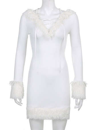 女性ボディコンドレスホワイトフード付き長袖ストレッチクリスマスハロウィンcosホリデードレス