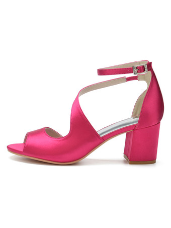 レディースヒールパピーヒールグラディエーターPUレザーサテンローズレッドアンクルストラップヒール