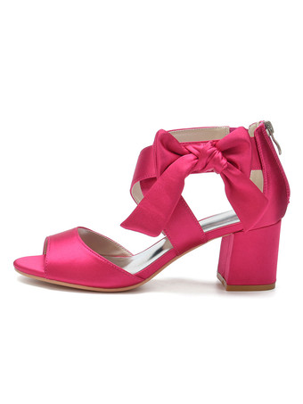 女性パンプスパピーヒールオープントゥグラディエーターローズレッドアンクルストラップヒール