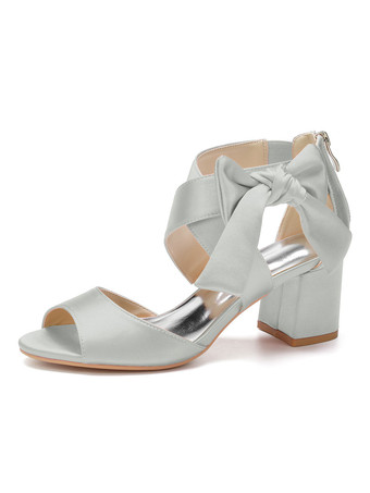 シルバー 女性パンプスパピーヒールオープントゥグラディエーターローズレッドアンクルストラップヒール