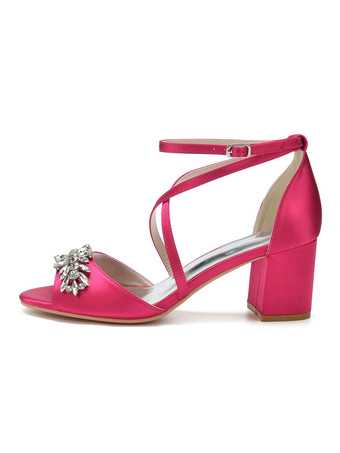 レディースヒールパピーヒールサテンオープントゥストラップ調節可能なアンクルストラップヒールサンダル