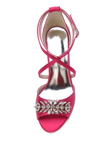 レディースヒールパピーヒールサテンオープントゥストラップ調節可能なアンクルストラップヒールサンダル