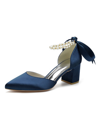 ディープブルー女性のかかと子犬のかかと手作りサテンサンダルロートップブルーアンクルストラップかかと