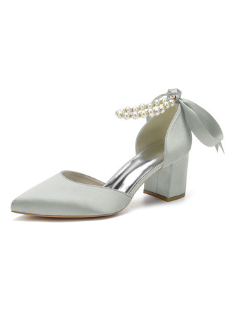 シルバー 女性のかかと子犬のかかと手作りサテンサンダルロートップブルーアンクルストラップかかと