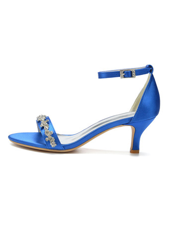 女性のかかとゴブレットヒール手作りサンダルサテンロートップスホワイトアンクルストラップヒール