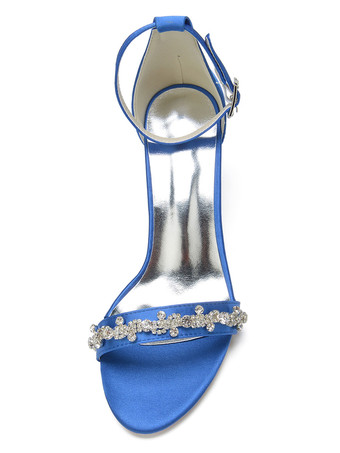 女性のかかとゴブレットヒール手作りサンダルサテンロートップスホワイトアンクルストラップヒール