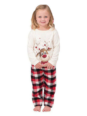 家族のクリスマスのパジャマポリエステル花柄レッドの格子縞のズボン白いブラウスセット